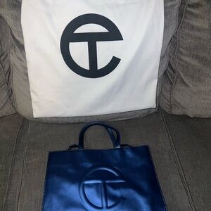 Telfar Navy Blue Metallic Tote Bag